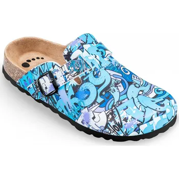 Dámská zdravotní obuv Pantofle korkové FORcare 102042 modrá potisk graffiti 41