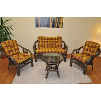 Nábytek Axin Trading s.r.o. Ratanová sedací souprava Rio De Janeiro hnědá polstry okrová kostka