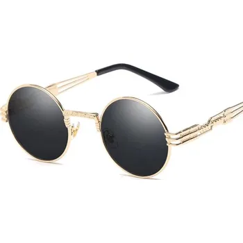 Kulaté vintage sluneční brýle unisex punk styl - Zlatošedá