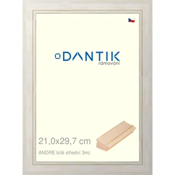 Rám na obraz DANTIK rámeček 21x29,7 | ANDRE Bílá střední (Sklo Čiré) (Vyrobeno s láskou u nás v DANTIKU)