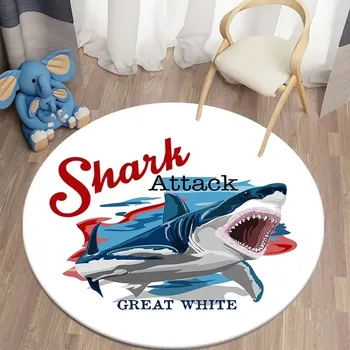Koberec Kulatý dětský protiskluzový koberec 3D design do obýváku | žralok - 1,160 cm x 160 cm