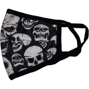 rouška Delami Bavlněná rouška 2-vrstvá, černá lebky