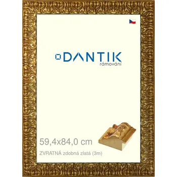 Rám na obraz DANTIK rámeček 59,4x84 | ZVRATNÁ zdobná zlatá (Plexi Čiré) (Vyrobeno s láskou u nás v DANTIKU)
