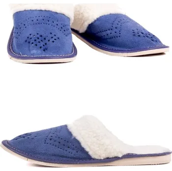 Dámské pantofle Dámské kožené papuče Model 18 tmavě modré zateplené, VELIKOST 36