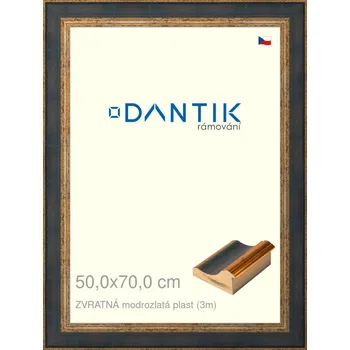 Rám na obraz DANTIK rámeček 50x70 | ZVRATNÁ modrozlatá plast (Plexi Čiré) (Vyrobeno s láskou u nás v DANTIKU)