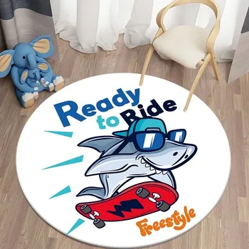 Koberec Kulatý dětský protiskluzový koberec 3D design do obýváku | žralok - 16,90 cm x 90 cm