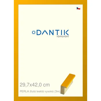 Rám na obraz DANTIK rámeček 29,7x42 | PERLA žlutá lesklá vysoká (Plexi Čiré) (Vyrobeno s láskou u nás v DANTIKU)