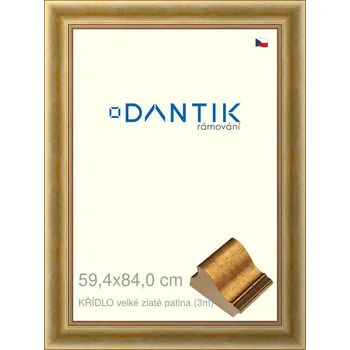 Rám na obraz DANTIK rámeček 59,4x84 | KŘÍDLO velké zlaté patina (Plexi Čiré) (Vyrobeno s láskou u nás v DANTIKU)