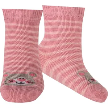 Kojenecké ponožky se vzorem WOLA KOČIČKA,PROUŽKY růžové Velikost: 15-17
