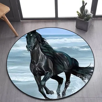 Koberec Kulatý koberec s 3D divokým koněm - 4,Rozměr 140 cm x 140 cm
