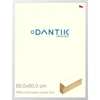 Rám na obraz DANTIK rámeček 60x80 | PERLA bílá lesklá vysoká (Plexi Čiré) (Vyrobeno s láskou u nás v DANTIKU)