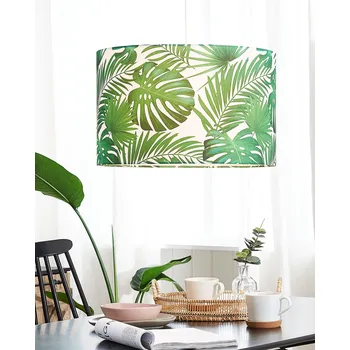 Závěsná lampa Bílá a zelená tkanina Stínový listový list Strop 1-světlo Beliani