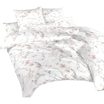 Povlečení DADKA VRACOV Kvítí krepové povlečení pudrové/bílé 140 x 200, 70 x 90 cm zipový uzávěr