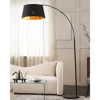 Stojací lampa Stojací lampa černý kov 187 cm zakřivený rám bavlněné stínidlo mramorový podstavec moderní design Beliani