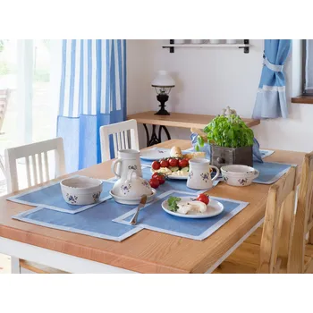 ubrus Lněný běhoun kepr světle modrý, dutý lem Běhoun dutý lem: 40x175cm