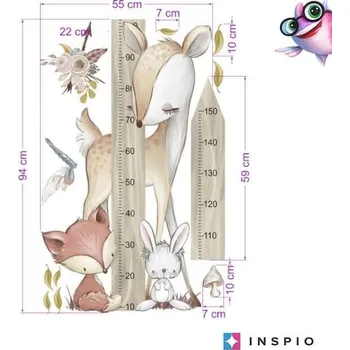 samolepky na zeď - Dětský metr na zeď - Lesní zvířátka