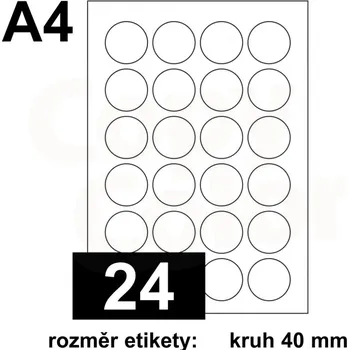 Speciální papír Předsekané papírové etikety: BEZ POTISKU - kulatá pr.40 mm - (á 24ks)