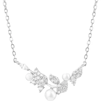 Náhrdelník Stříbrný náhrdelník s perlami a zirkony - listy - AP535-5086