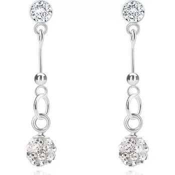 Náušnice Šperky Eshop Visací náušnice ze stříbra 925, čirý křišťál Swarovski, třpytivá kulička na tyčince