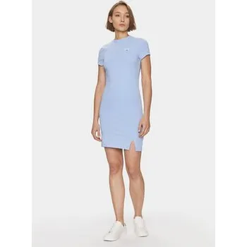 Dámské šaty Tommy Jeans Letní šaty Script DW0DW17926 Světle modrá Regular Fit XS