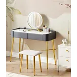 Toaletní stolek Šedá a zlatá MDF dřevovláknitá deska 2 zásuvky LED Zrcadlo Stolička Nábytek do obývacího pokoje ložnice Glamour Design Beliani