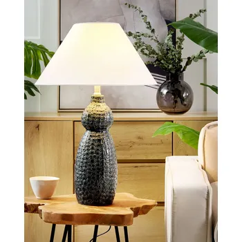 Osvětlení Stolní lampa tmavě modrá keramický podstavec bílé látkové stínidlo svítidlo na noční stolek	 Beliani