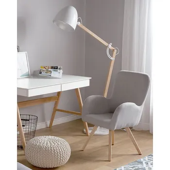 Křeslo Křeslo Šedé čalounění Gumový strom Dřevěné zaoblené područky Ložnice Obývací pokoj Beliani