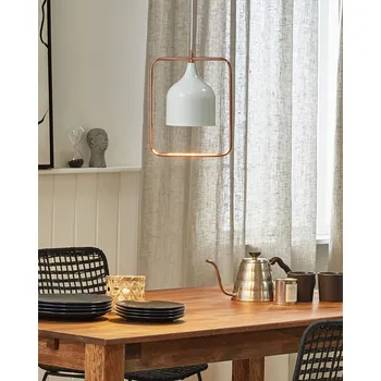 Stropní lampa bílý kov 121 cm měděný rám vysoký lesk průmyslová moderní elegantní Beliani