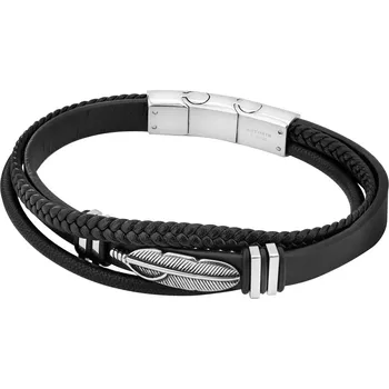 Náramek Náramek z ušlechtilé oceli a kůže - pírko - AZ533-8401