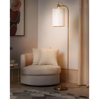 Stojací lampa Stojací lampa bílé lněné stínidlo měděná kovová základna 30 cm moderní glamour styl Beliani
