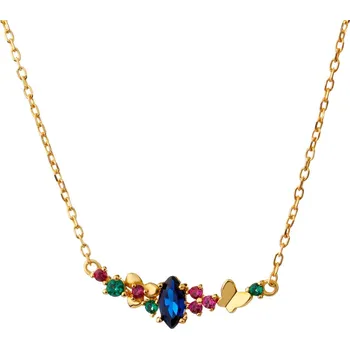 Náhrdelník Pozlacený stříbrný náhrdelník se zirkony - květy, motýl - AP532-2982