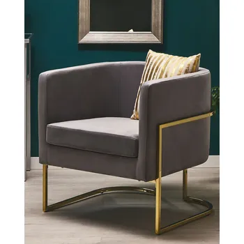 Křeslo Křeslo šedý samet zlatý kovový rám styl glamour Beliani