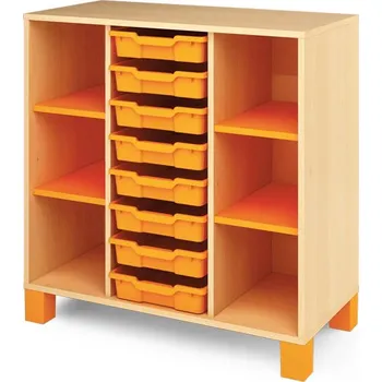 Zahradní úložný box Nízká skříň ORZE 4 police a 8 zásuvek (více barev) Oranžová Buk
