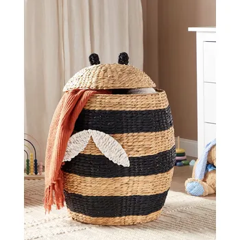 Proutěný koš Přírodní černý vodní hyacint Tkaná včela s víkem Koš na hračky Doplněk do dětského pokoje Beliani