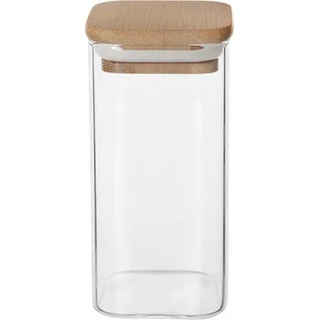 Dóza na potraviny Orion Hranatá skleněná dóza s dřevěným víkem 0,37 l