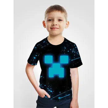 Dívčí tričko Dětské TRIČKO s fluorescenčním motivem Minecraft Barva: modrá - black, Velikost: 13T