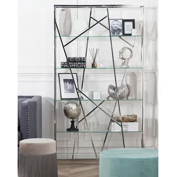 police Regál stříbrná nerezová ocel bezpečnostní sklo 175 x 100 x 30 cm Moderní stříbrné skleněné police rám z nerezové oceli obývací pokoj Beliani