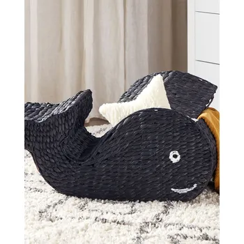 Úložný box Proutěný koš Přírodní černý vodní hyacint Tkaný koš ve tvaru velryby s víkem Koš na hračky Doplněk do dětského pokoje Beliani