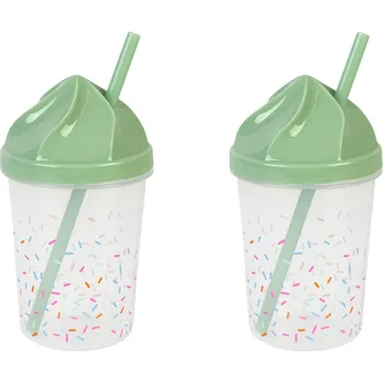 Sklenice ERNESTO® Sada plastových pohárků (pohárky se slámkou, 2dílná sada)
