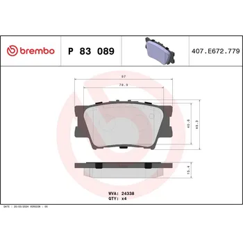 Brzdová destička Sada brzdových destiček, kotoučová brzda BREMBO P 83 089