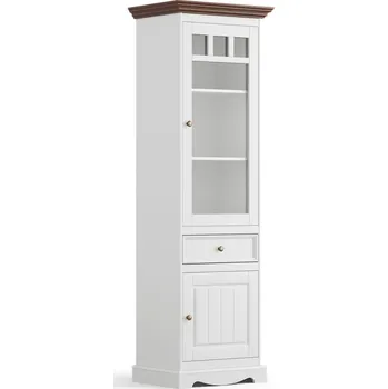 Knihovna Massivo.cz Vitrína Belluno Elegante, úzká, dekor bílá | ořech, masiv, borovice - PRAVÁ