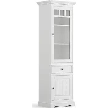 Knihovna Massivo.cz Úzká dřevěná vitrína Belluno Elegante - bílá, masiv, borovice - PRAVÁ