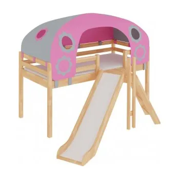 Dětská postel Zvýšená domečková postel, stan, se stojanem a skluzavkou, buk cink