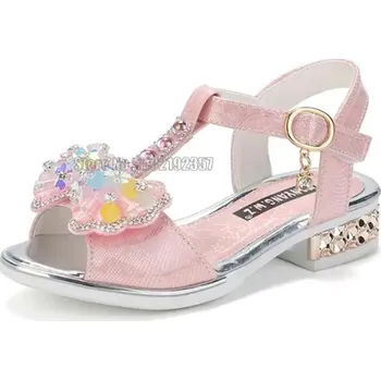 Dětská sálová obuv Dívčí elegantní sandálky na nízkém podpadku s třpytivými kamínky Barva: Růžová, Velikost EUR: 36