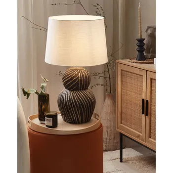 Stojací lampa Stolní lampa černá keramická základna 63 cm bílé látkové stínidlo klasické stolové světlo světlo k posteli Beliani