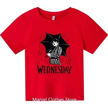 Dívčí tričko Wednesday Addams TRIČKO s potiskem na motivy seriálu "Wednesday Addams" s deštníkem (vel. 100-160) Barva: červená 16, Velikost: 150