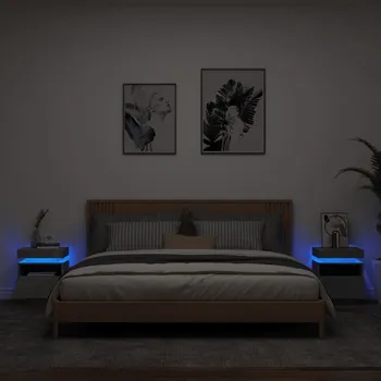 Noční stolek vidaXL Noční stolky s LED osvětlením 2 ks betonově šedé 40x39x48,5 cm