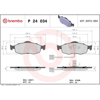 Brzdová destička Sada brzdových destiček, kotoučová brzda BREMBO P 24 034