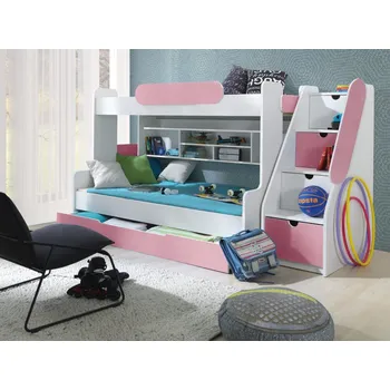 Dětská postel MBB Patrová postel SEGAN pro 3 osoby včetně úložného prostoru 90 x 200/120 x 200 cm bílá