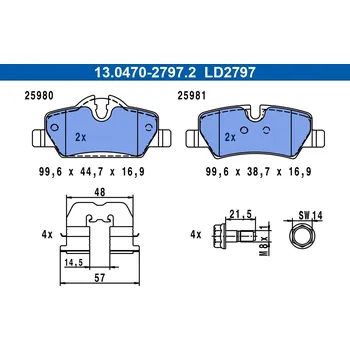 Brzdová destička Sada brzdových destiček, kotoučová brzda ATE 13.0470-2797.2